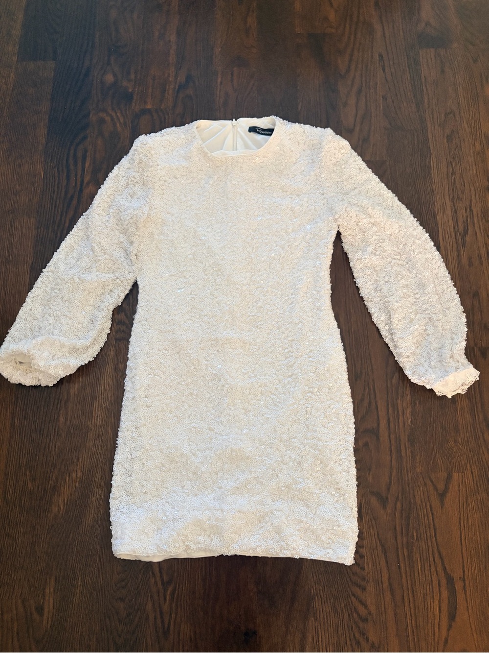 Textured Long-Sleeve Cream Mini Dress by Bardot